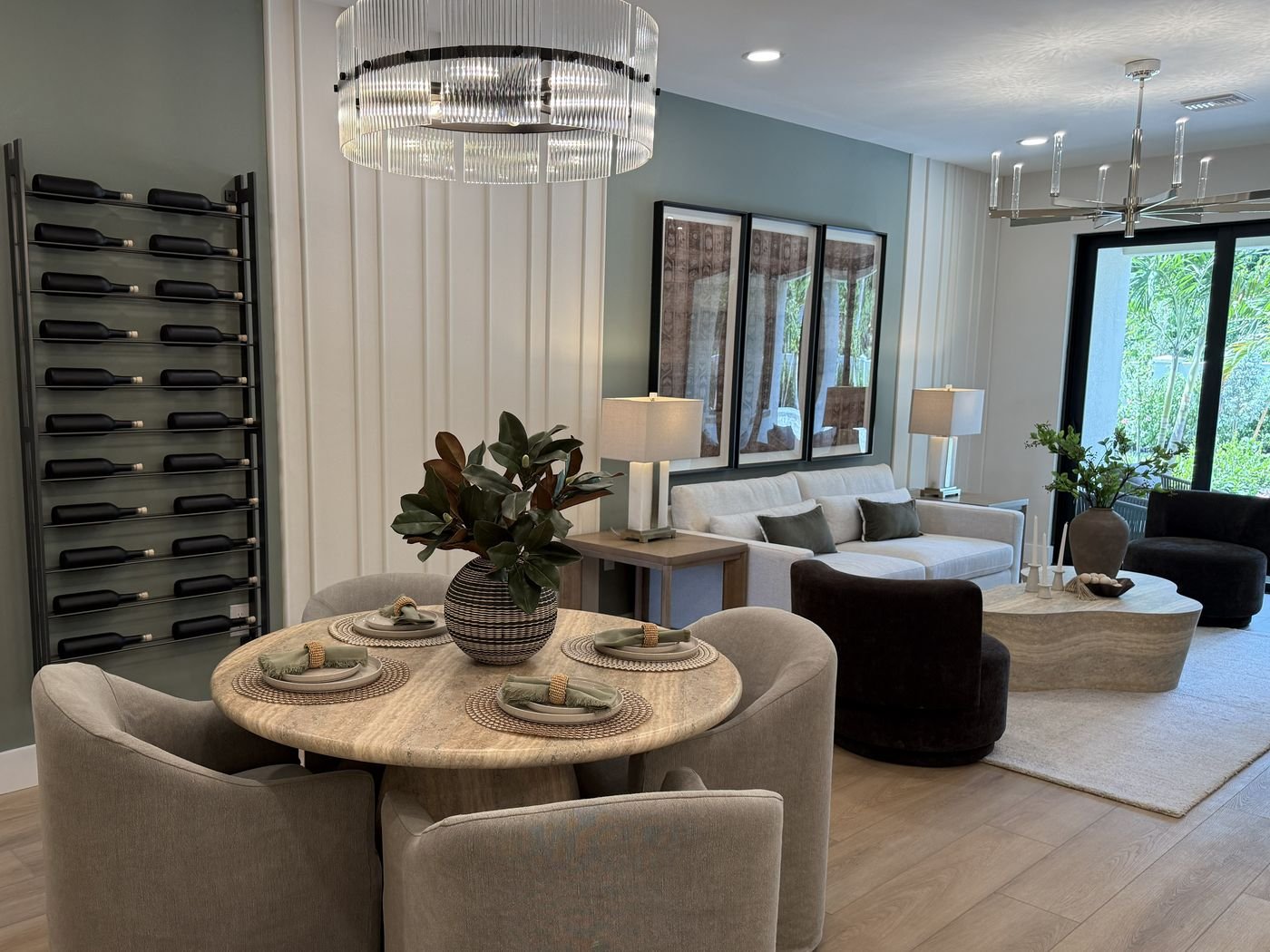 Open dining area and great room in a Summercrest model home